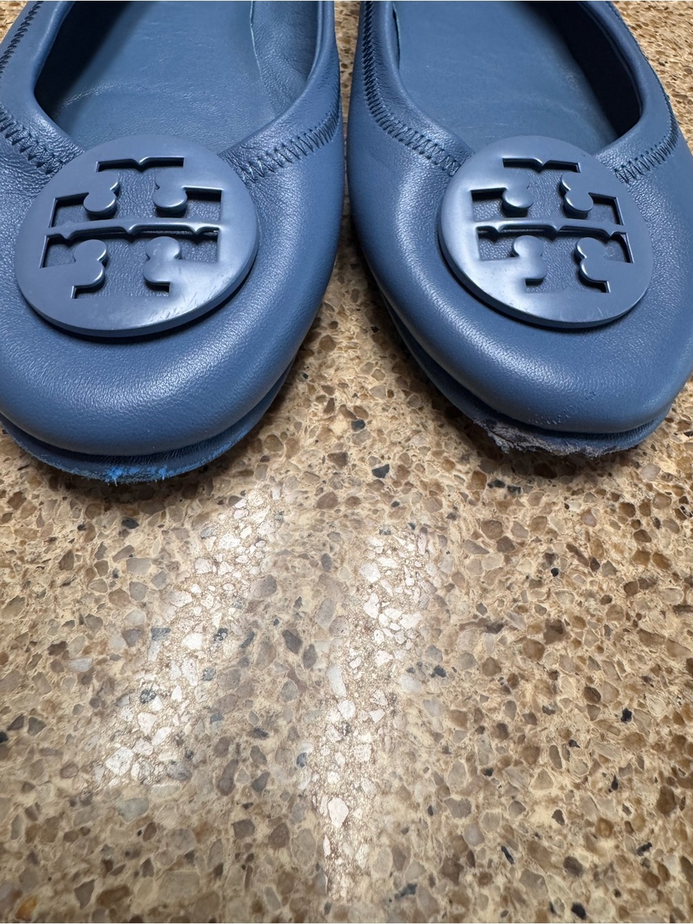 Tory Burch Blue Leather Logo Ballet Flats - Picture 5 of 16
